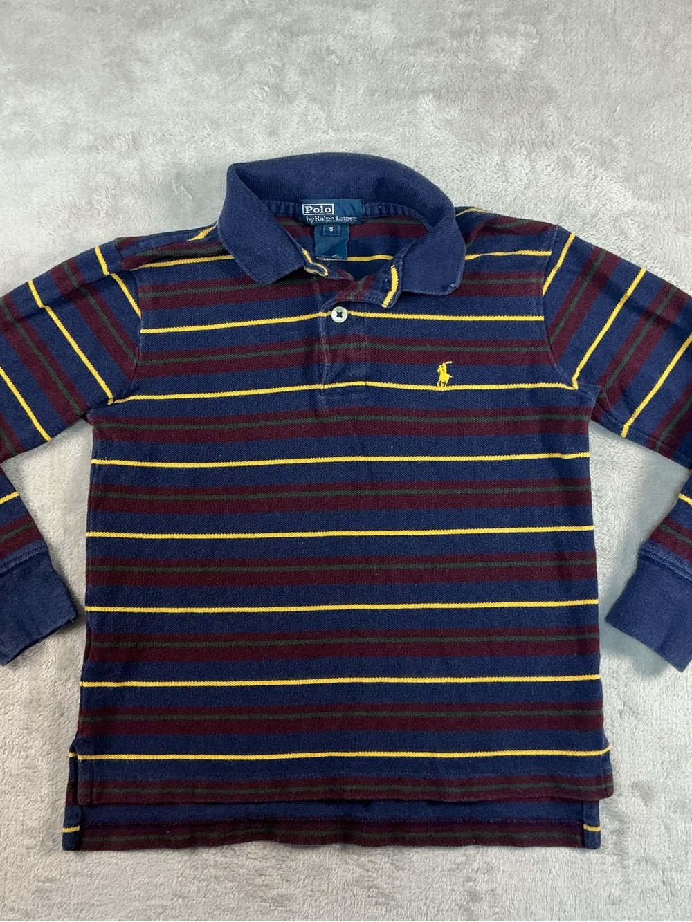 Vintage Boy's Ralph Lauren Long Sleeve Blue/Red Striped Shirt, Size 5